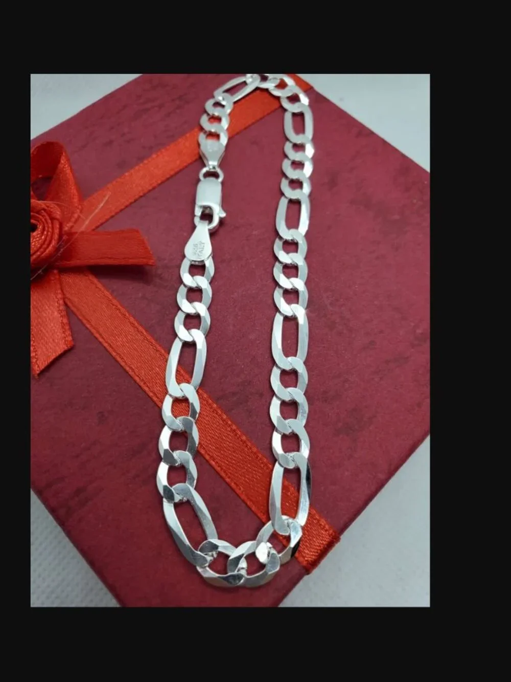 Sterling Silver 925 High Polished Figaro Bracelet 5.6mm 7 inches